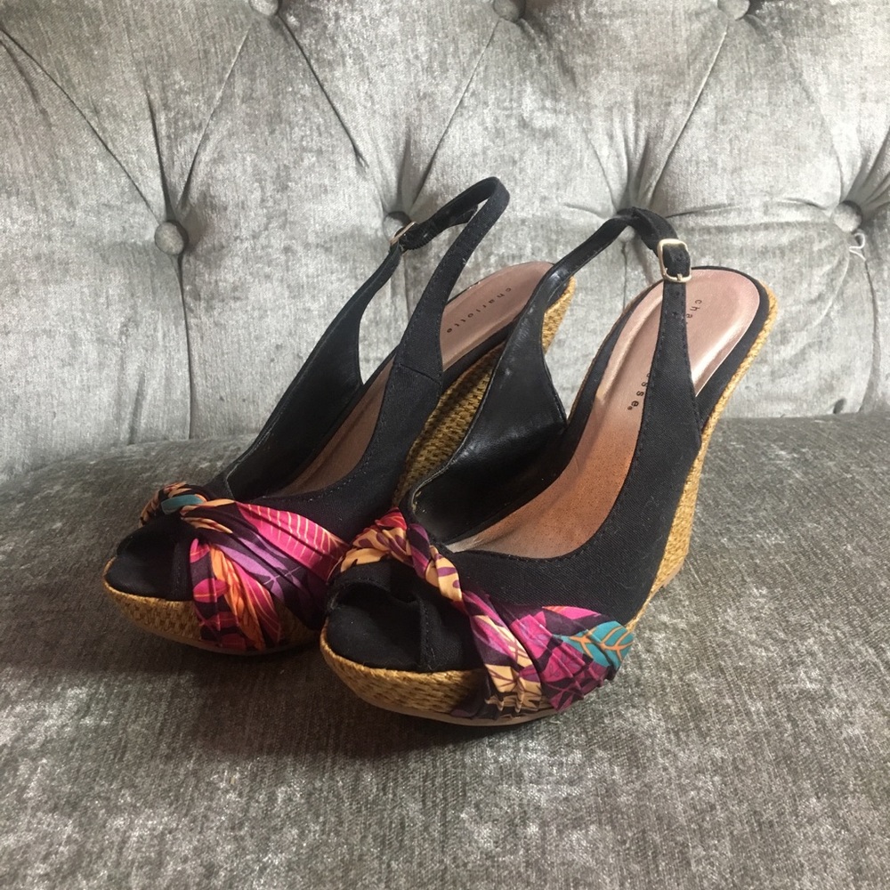 Black, sling back, platform, sandals
